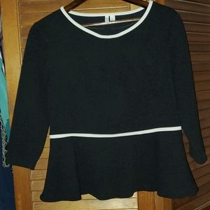 Elle, Long Sleeve Peplum Blouse, Large, black